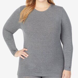 #1479 Cuddl Duds Plus Size Softwear with Stretch Long Sleeve Top - Charcoal